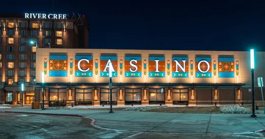 River Cree casino front at night